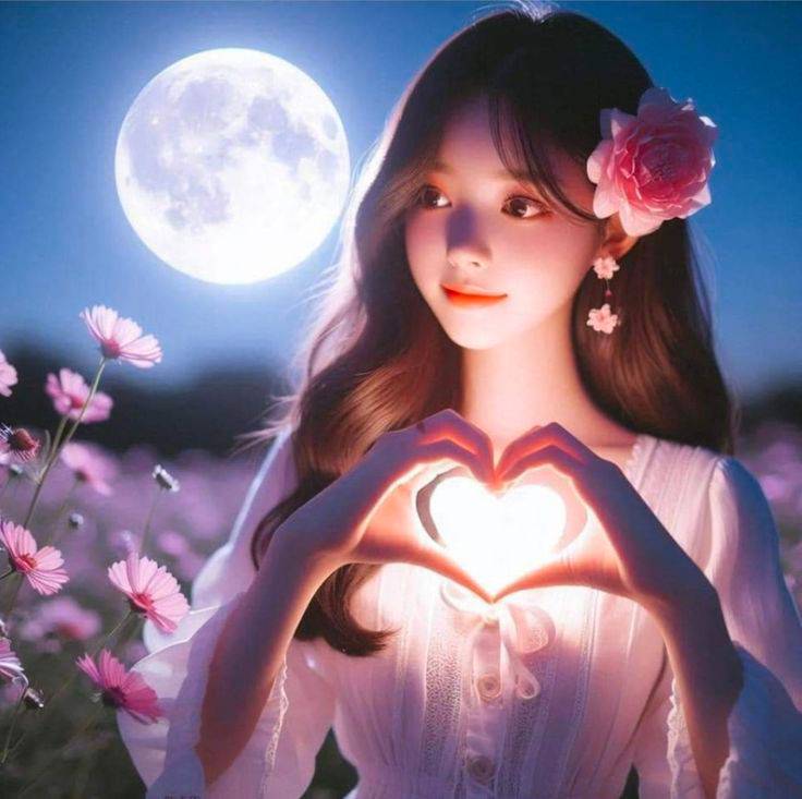 Female Profile Photo with Natural look moon and flowers.